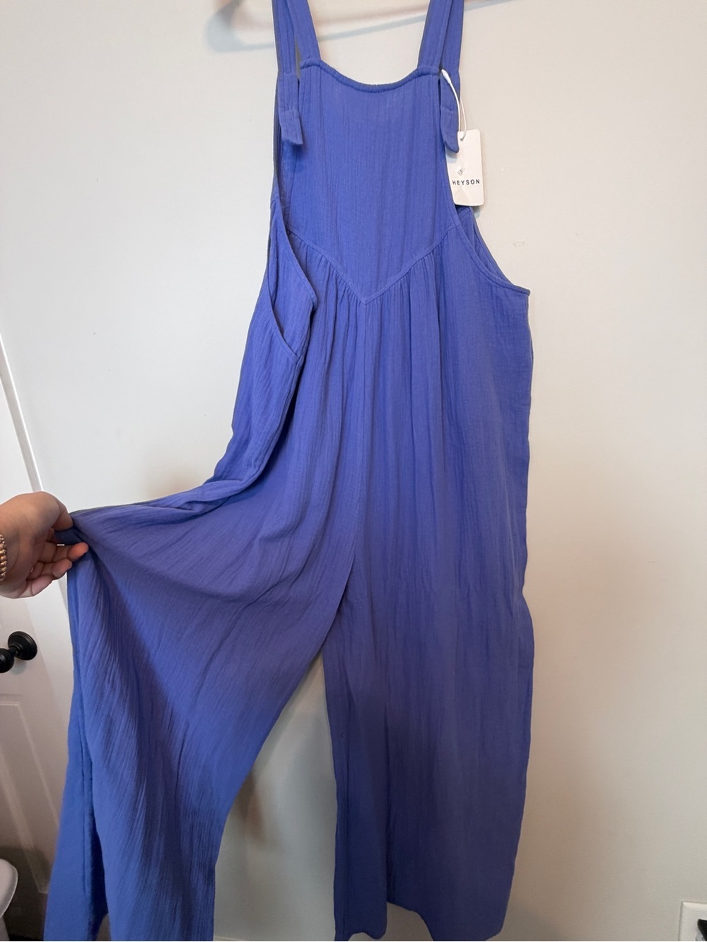 Lightweight Periwinkle Blue Cotton Gauze Jumpsuit - Picture 3 of 9